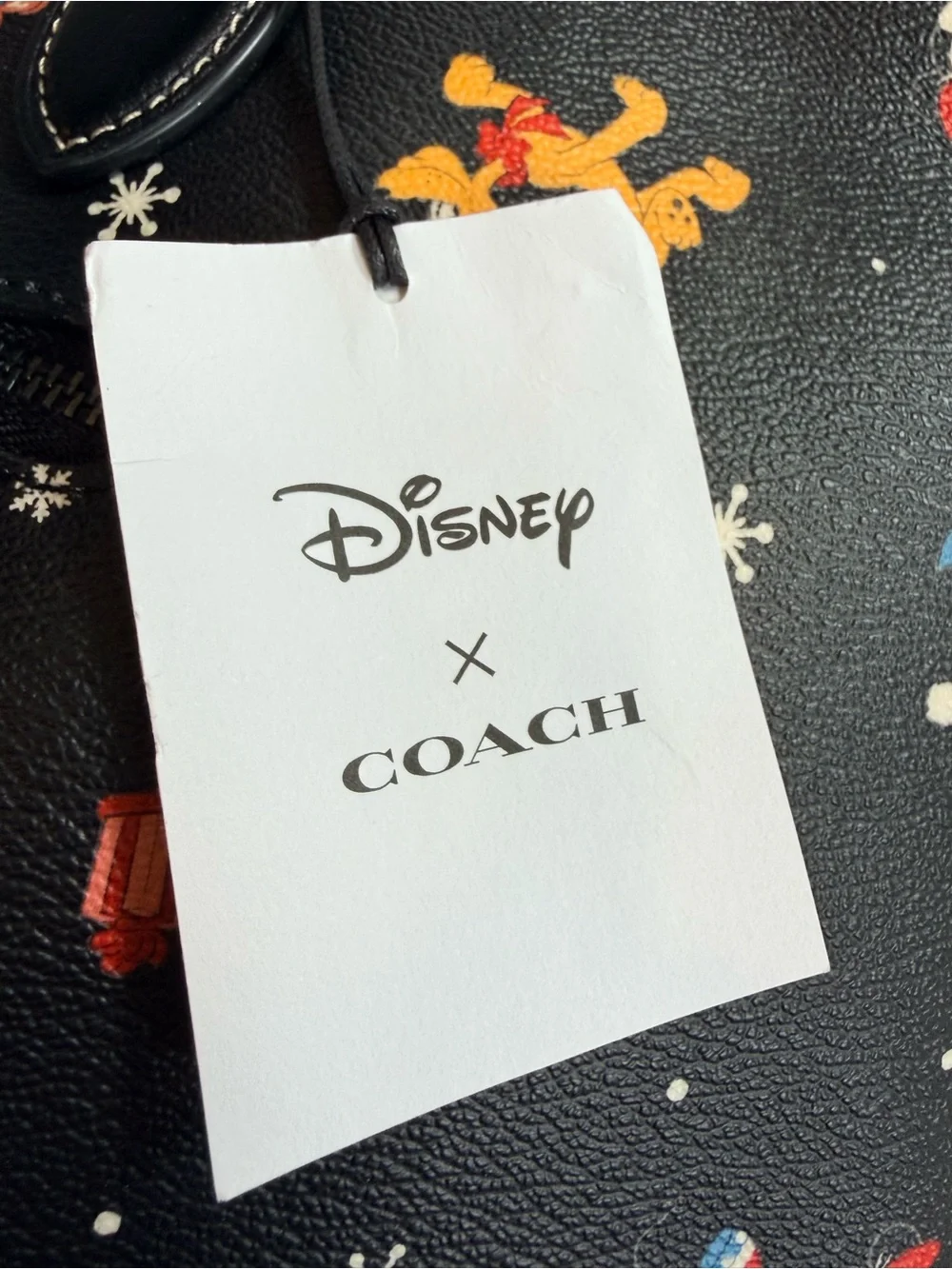 Coach X Disney Black Leather Gallery Tote with Disney Christmas Character Print